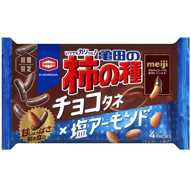 柿の種　チョコタネ×塩アーモンド　73ｇ×4P 12袋入　ケース販売　亀田